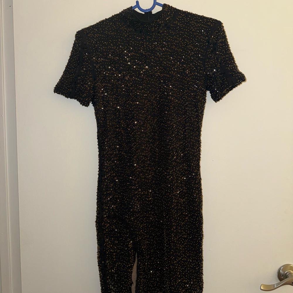Michael Costello Black Dress with Gold Embellishments